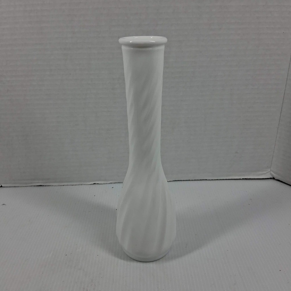 Hoosier Glass White Milk Glass Bud Vase 9 Inch Spiral Swirl Pattern 4063-B